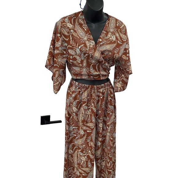 Y2K Two Piece Set Brown Palisades Paisley High Rise Pants + Top Windsor Boho 2pc - Picture 9 of 15